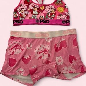 PSD Pink Strawberry Shortcake Print Bra and Boxer Short Set